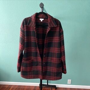 J Jill Buffalo Red And Black Plaid Jacket / Coat W Pockets Size L - 0124